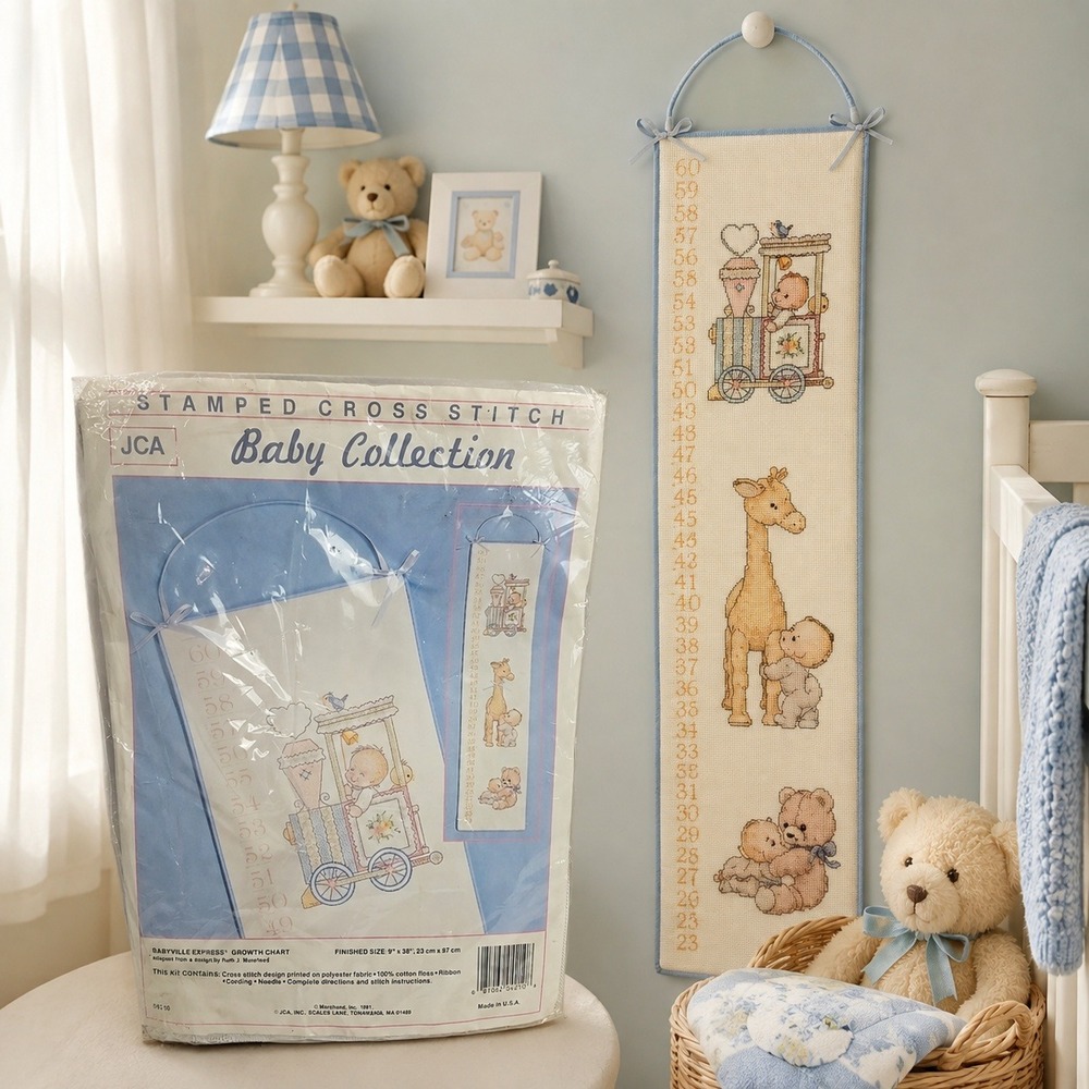 Vintage Babyville Express Growth Chart Cross Stitch Kit Nursery Decor NOS